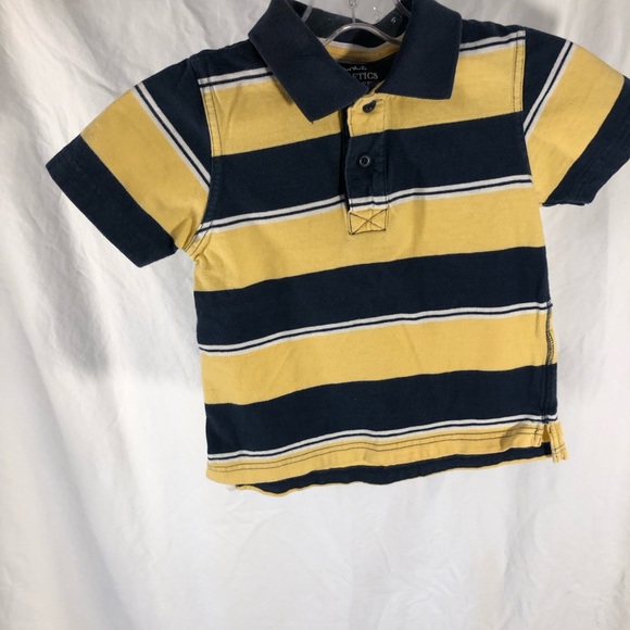 Boys 4T Place Athletics Dept polo t-shirt yellow and blue rugby stripes - Picture 2 of 8